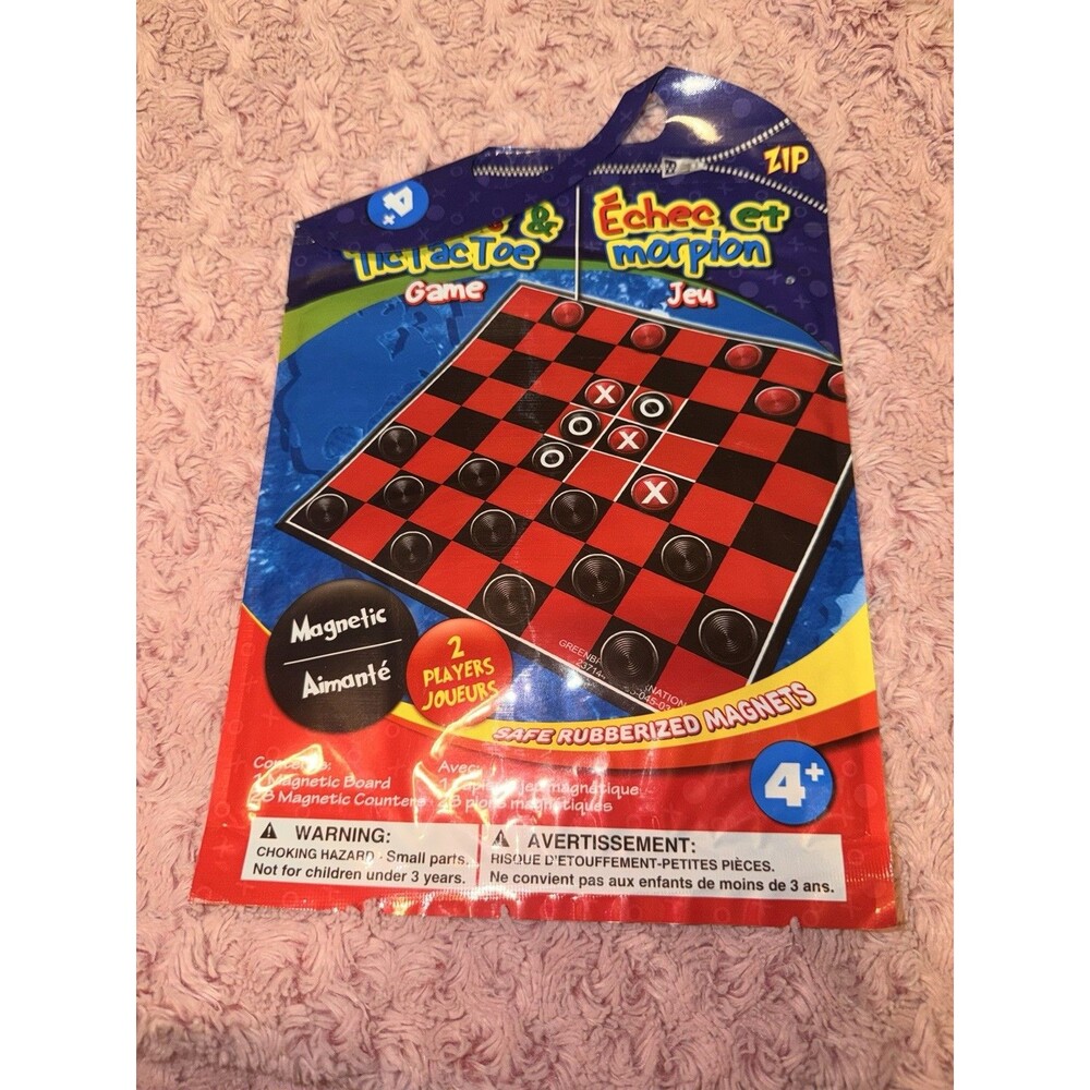 Grafix Travel Games CHECKERS & TIC TAC TOE Magnetic Portable Zip Closure Handle